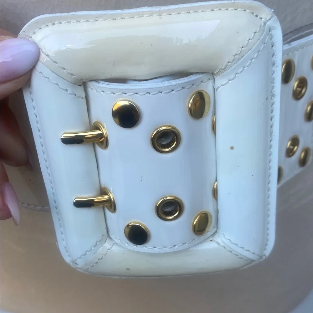 Wide clear white White and Gold Women's Belt